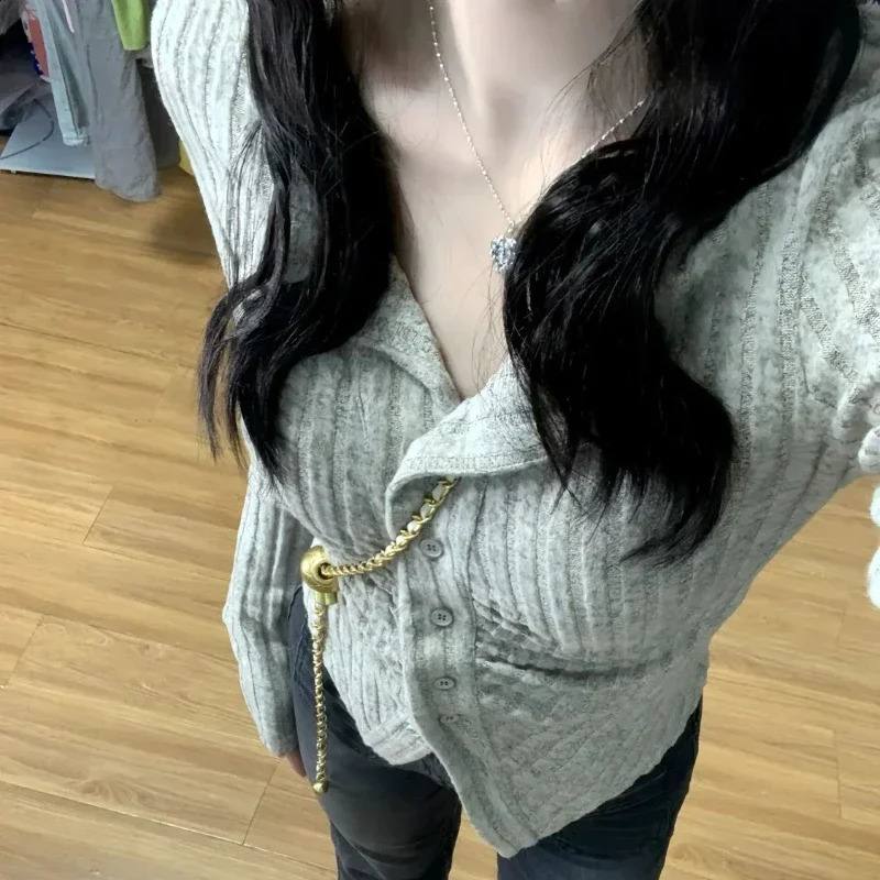 Knitted long sleeved polo neck womens T-shirt for autumn and winter fashionable and elegant clothing for sale womens T-shirt 240827