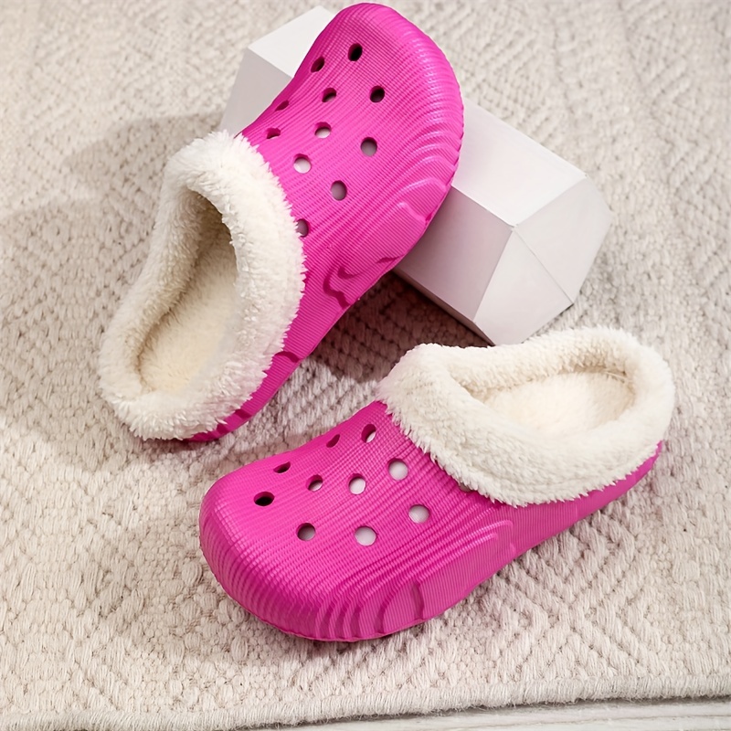 Cozy Winter Plush Lined Croc Slippers - Super Soft EVA Insole, Solid Color, Non-Slip EVA Sole, Casual Slip-On Style, Suitable for Indoor and Outdoor U