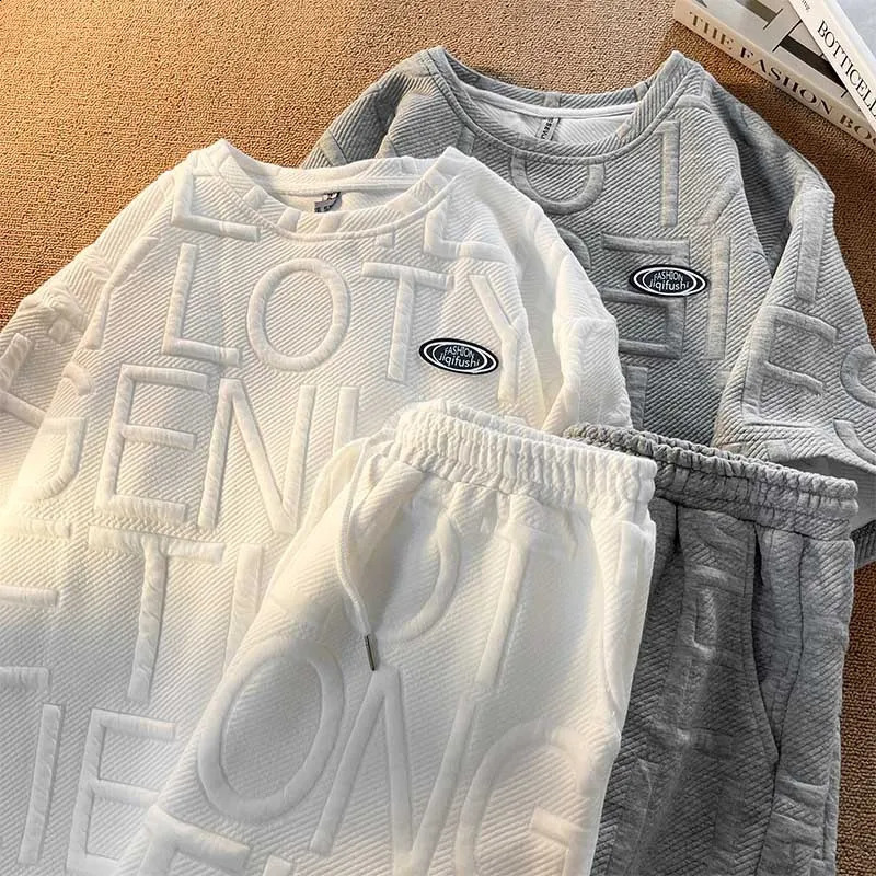 Summer mens sportswear casual round neck short sleeved and short sleeved sportswear mens letter printing 2-piece set 240827