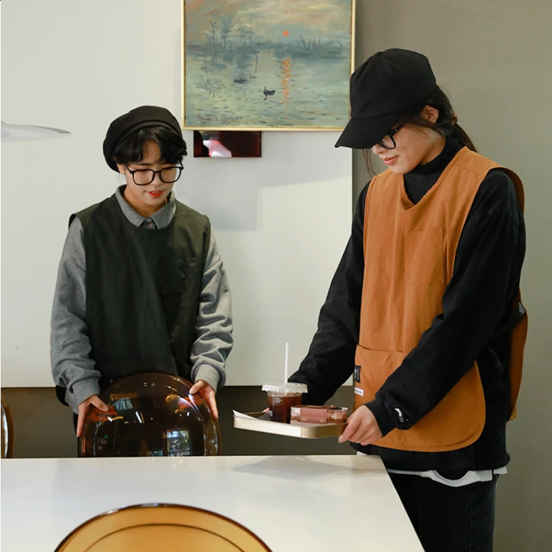 Splashproof Apron Women Men Korean Solid Color Nylon Pinafore Vest Style Sleeveless Apron Coffee Barber Pet Shop Working Suit 240827