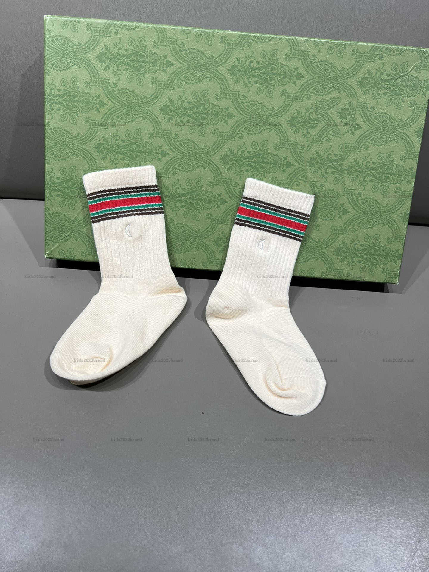 New baby stockings Embroidered logo toddler socks kids designer clothes Multi color stripe design boy girl hose child pantyhose