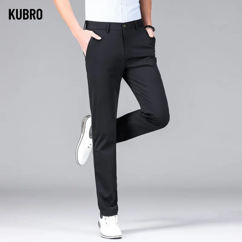 KUBRO Trousers Mens Summer Thin Section Slim Casual Pants Man Multi Color Optional Ice Silk Loose Straight Business 240827