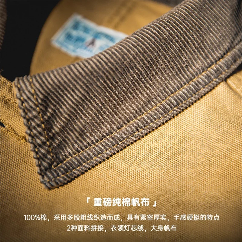 Maden-Womens American Retro Michigan Jacket Spring and Autumn 100% Cotton Canvas Lapel Long Sleeve Top Short Coat for Women 240827