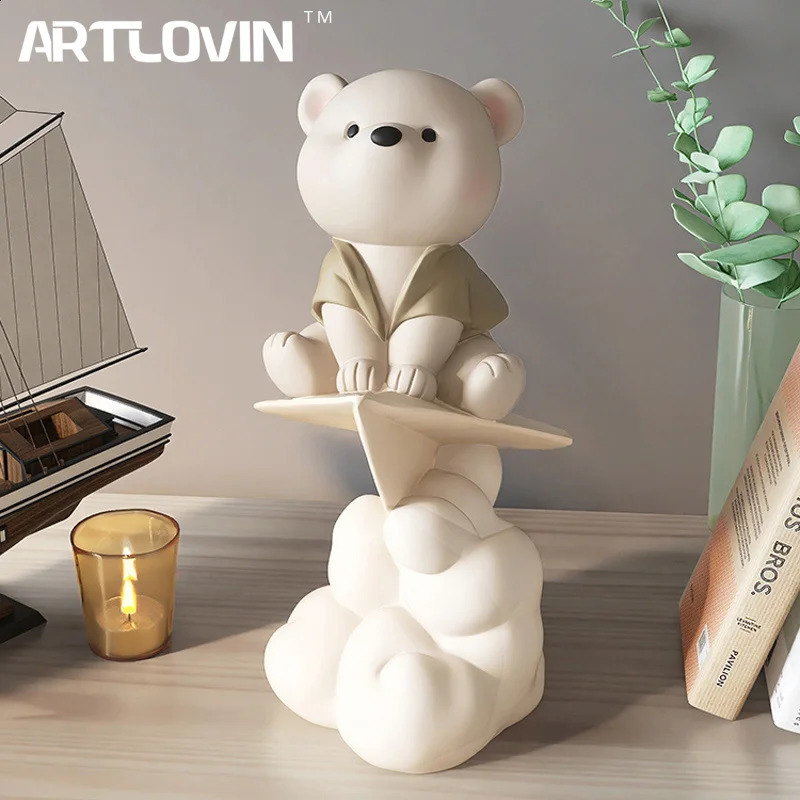 Creative Paper Plane Bear Figures Cute Cartoon Resin Sculptures Gift For Friend Kids Birthday Present Home Decoration Statuettes 240827