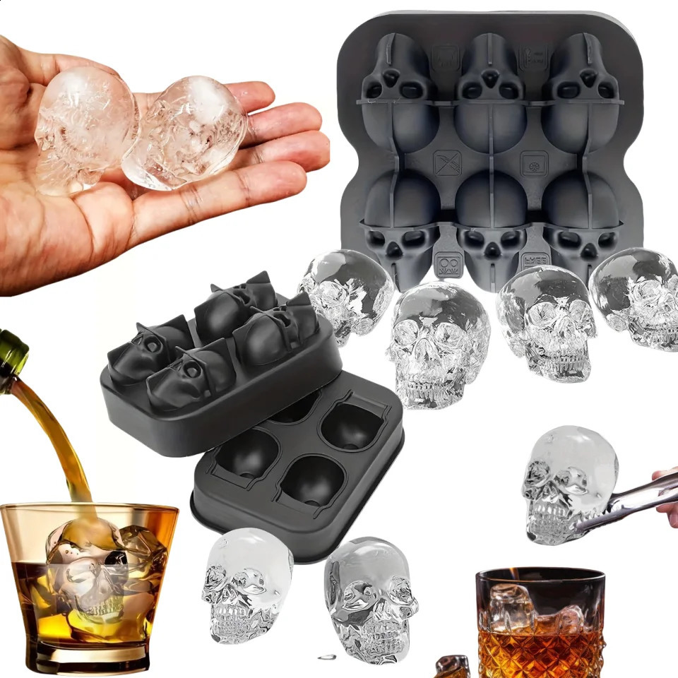 Creative 3D Skull Mold Ice Cube Tray For Freezer Whisky Skull Ice Ball Maker BPA Free Ice Trays Easy Release For Drinks Cocktail 240827