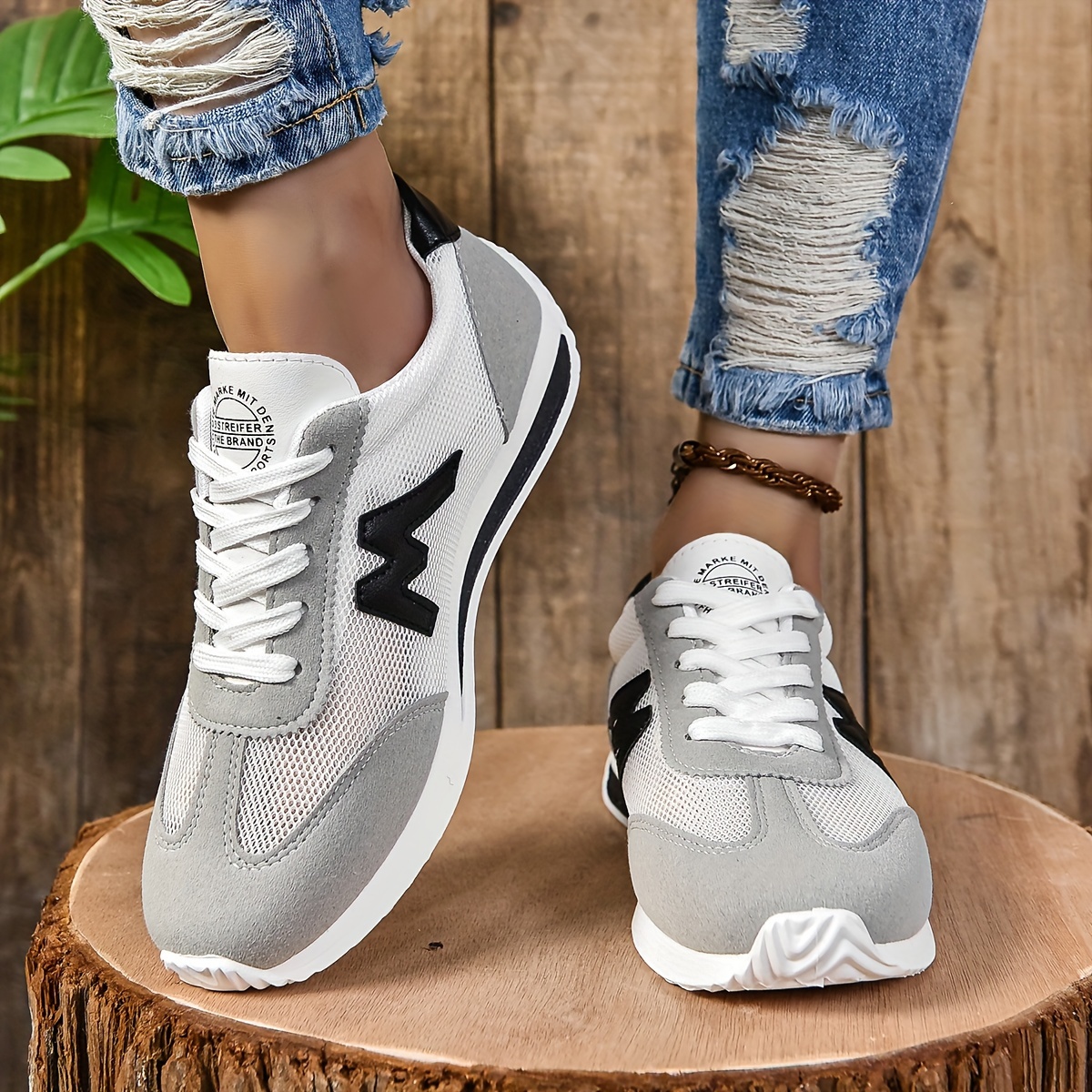 Versatile Mid-Top Lace-Up Sneakers - Soft EVA Sole, Breathable Mesh Lining, Comfortable Fabric Insole, Plain Toe Design - Perfect for Casual Walking, 