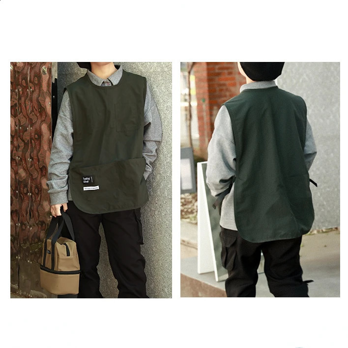 Splashproof Apron Women Men Korean Solid Color Nylon Pinafore Vest Style Sleeveless Apron Coffee Barber Pet Shop Working Suit 240827