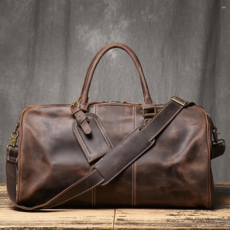 Duffel Bags ROOG Premium Vintage Leather - Red First Layer Cowhide Large Capacity Duffle For Travel Stylish Crossbody 7fc0 4