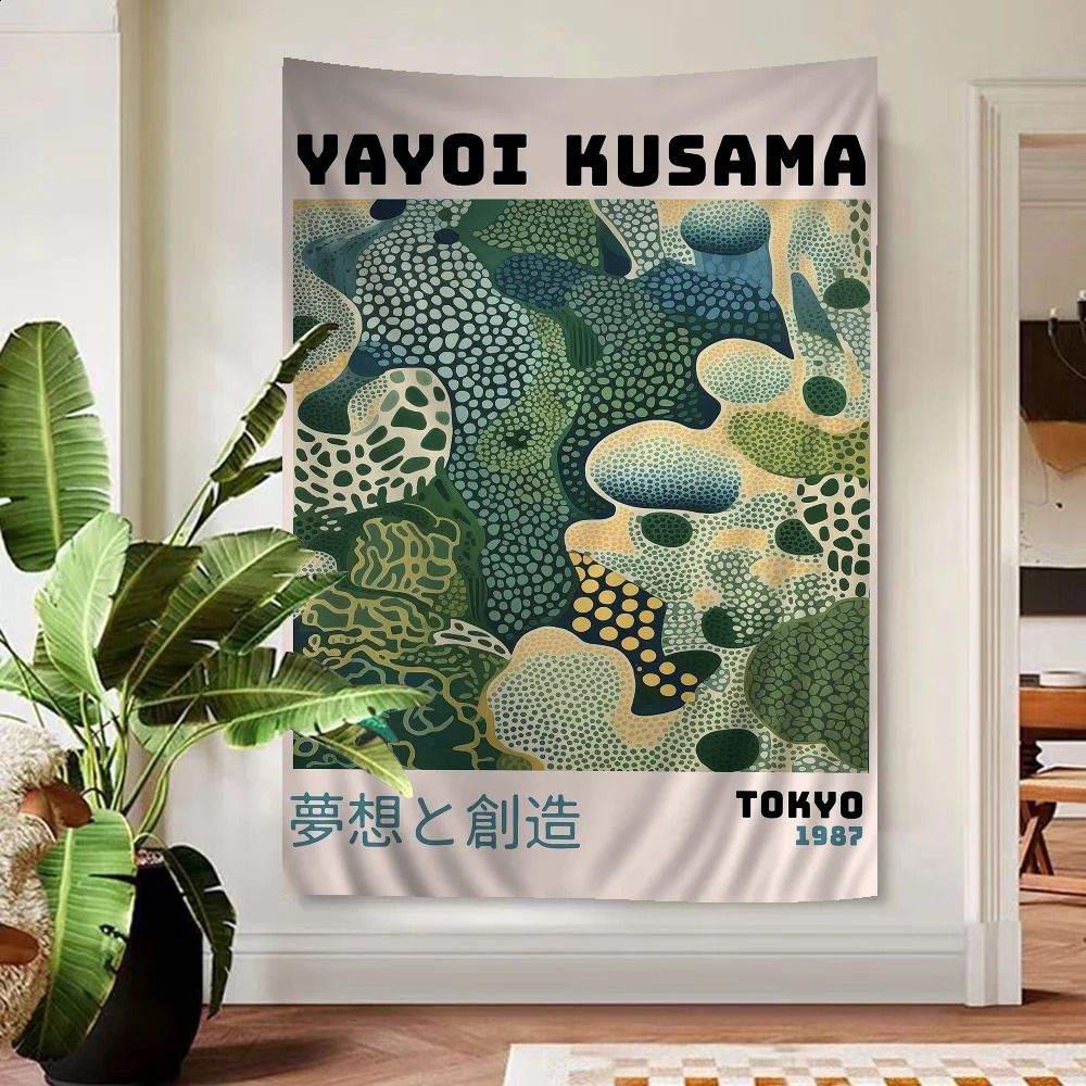 Abstract Yayoi Kusama Anime Tapestry Hanging Tarot Hippie Wall Rugs Dorm Home Decor y240826