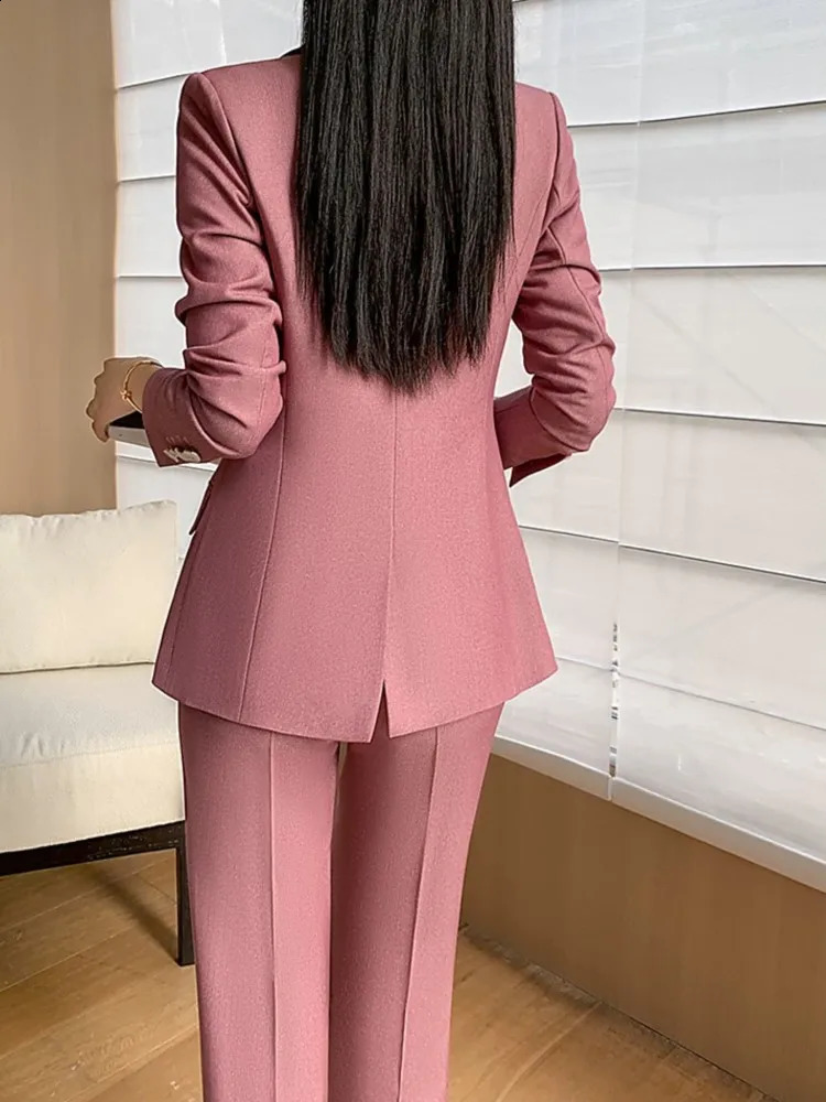 Fashion Women Vintage Formal Solid Pantsuit Elegant Chic Blazer Coat Straight Pants Outfits Female Interview Two Pieces Set 240826