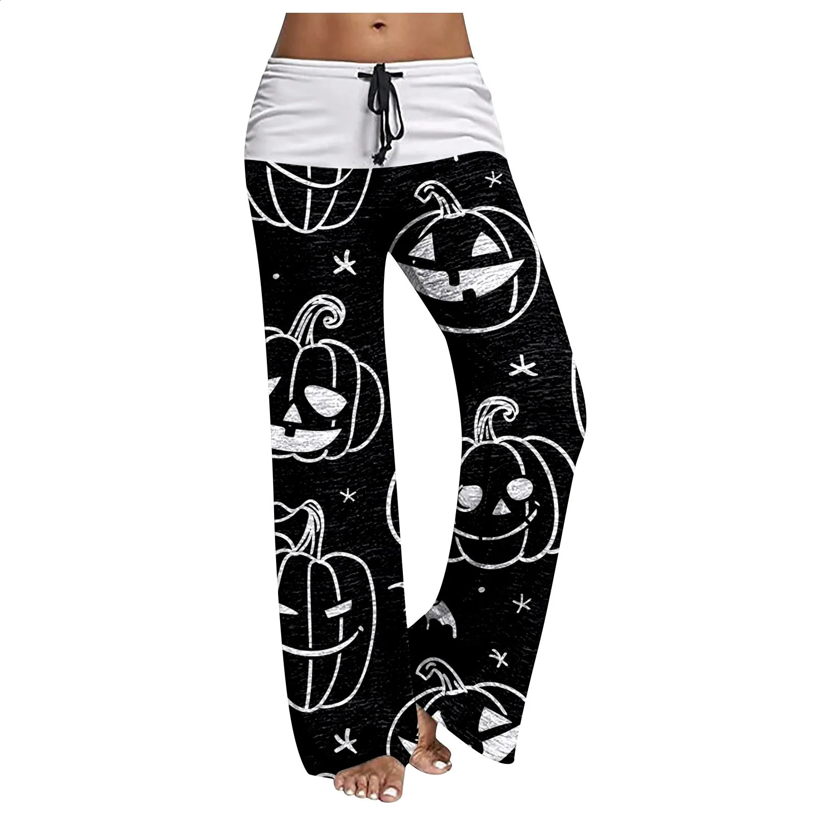 Womens casual lace wide leg pants Halloween printed casual pants Pantalones De Mujer Cal Pantalona Feminina 240827