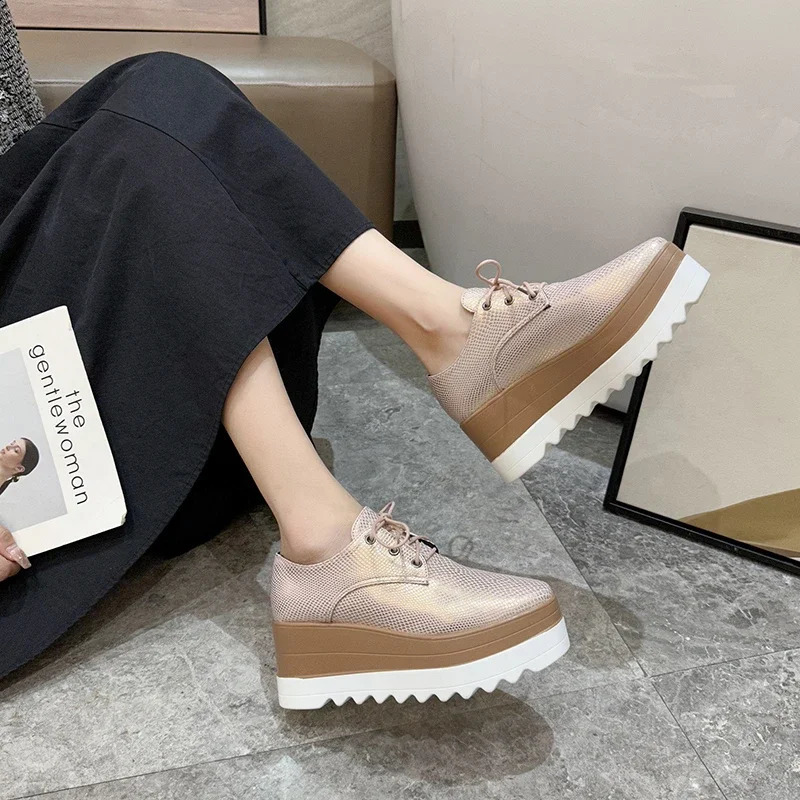 Womens platform wedge high heels casual lace outdoor shoes comfortable high heels low top sports shoes thick soles 240827