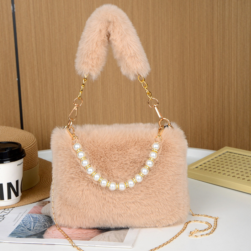 Autumn Winter Plush Bags New Styles For Women Niche Chain Crossbody Bags Fashionable Small Square Bags Plush Bags Casual