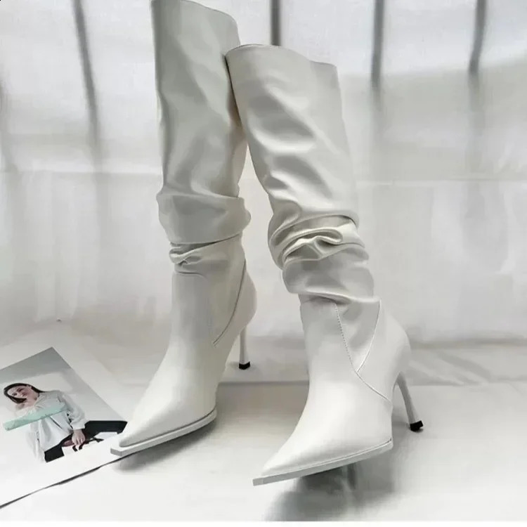 Sexy Winter Womens High Boots Fashion Pointed Toe Stiletto High Heels Long Boots Womens Elegant Knee High Boots Botas De Mujer 240827 ww