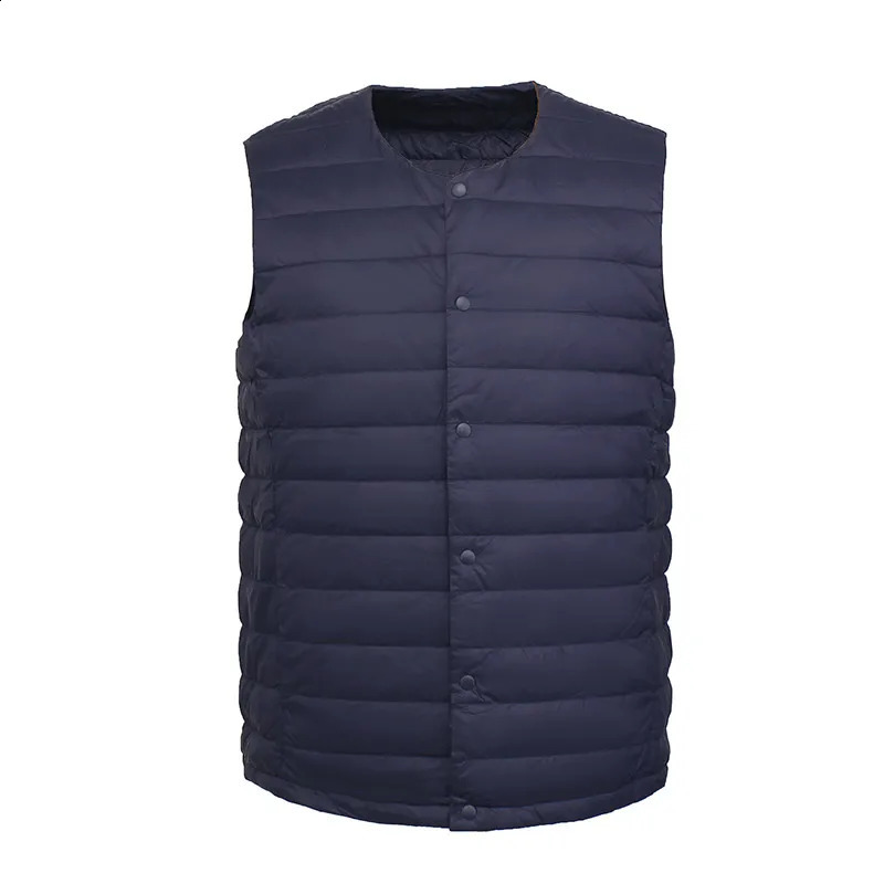 Mens 90% white down vest mens clothing ultra light jacket portable sleeveless winter round neck warm lining 240827