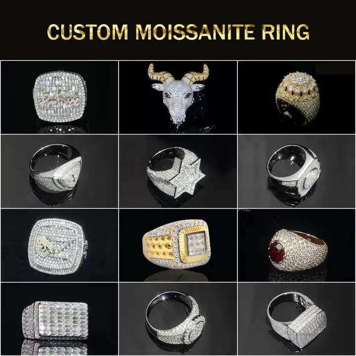 Fashion Custom VVS Moissanite Hip Hop Initial Letter Ring Sier 10k 14k Real Gold Men Jewelry