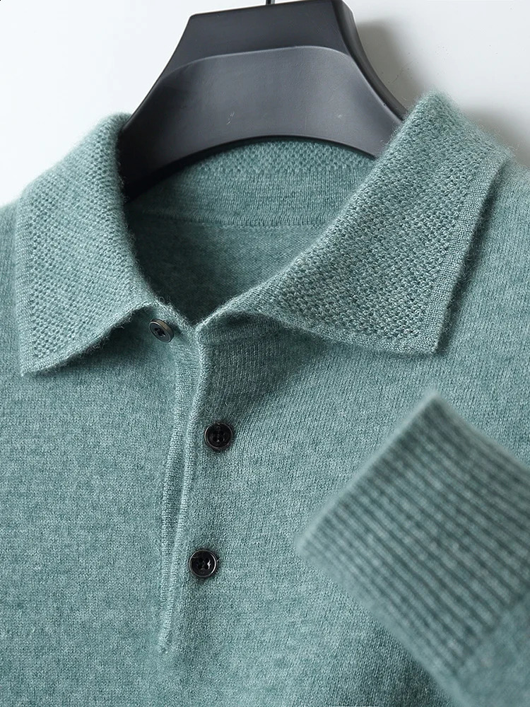 Fashion Autumn Winter Cashmere Sweater Mens 100% Merino Wool Pullover Casual Loose POLO Knitted Bottom Shirt Jacket Shirt 240826