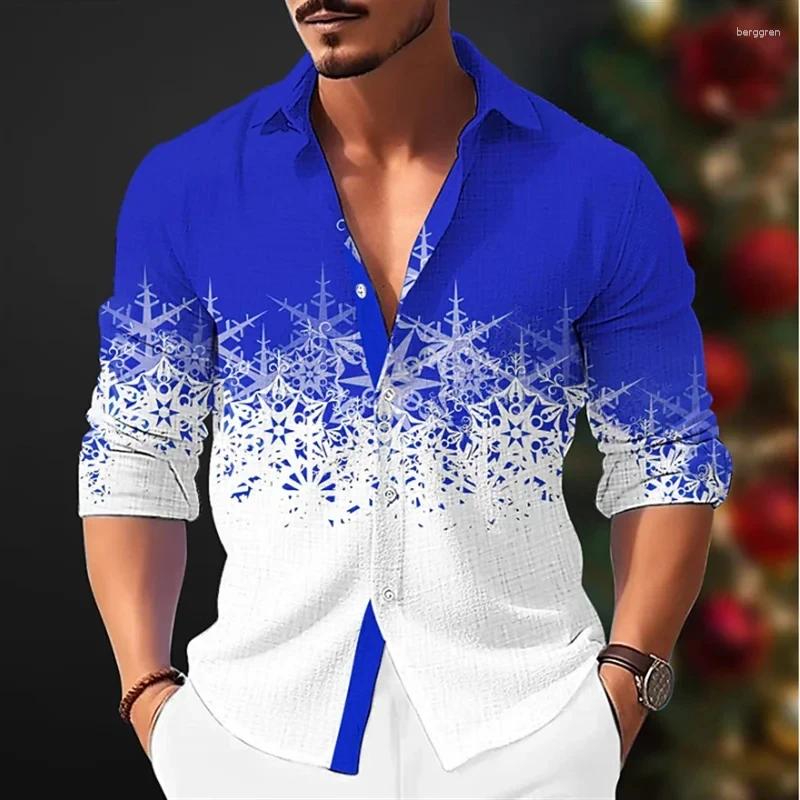 Christmas Snowman HD Print Men's Dress Shirt, High-Quality Cotton Long Sleeve Button-Down Designer Lapel Plus Size Shirt B4