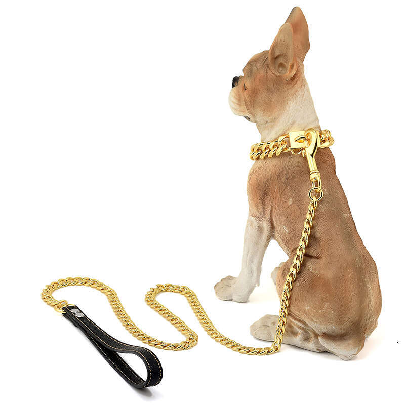 Gold Stainless Steel Cuban k Chain 14mm Wide Metal Pet Necklace for Small Medium Large Dog Collar Product