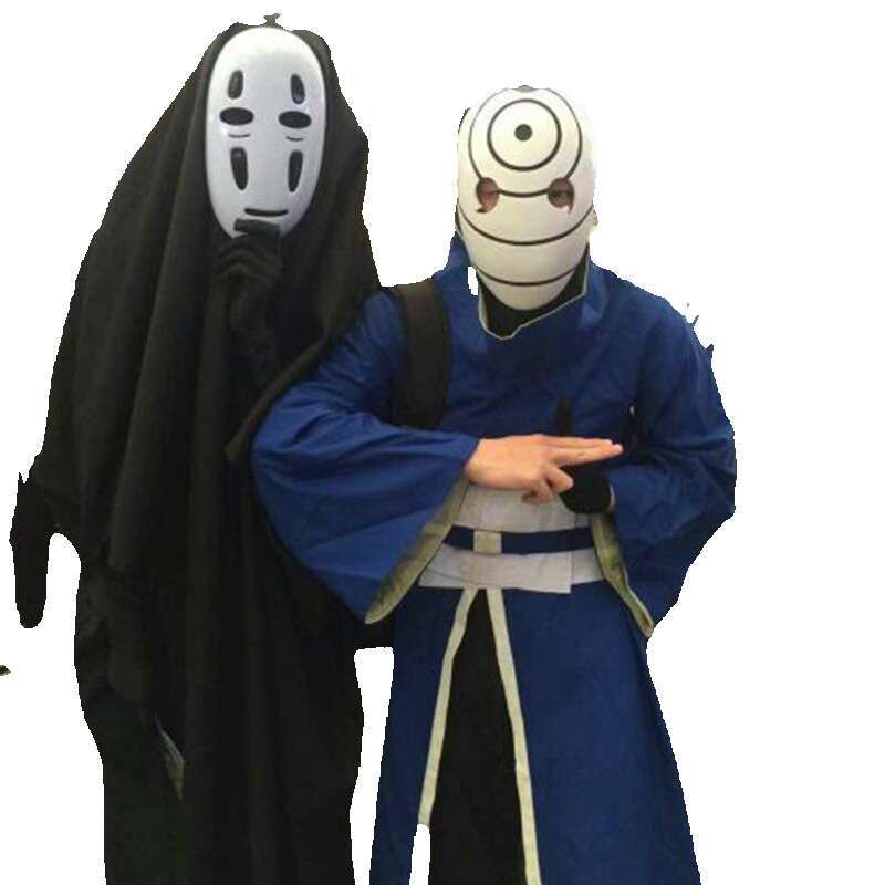 Qianyus Qianxun Faceless Male Cosplay Anime Mask Gloves and kimono black poncho polyester Ghost Cloak Performance Dress summer capes batwing robe