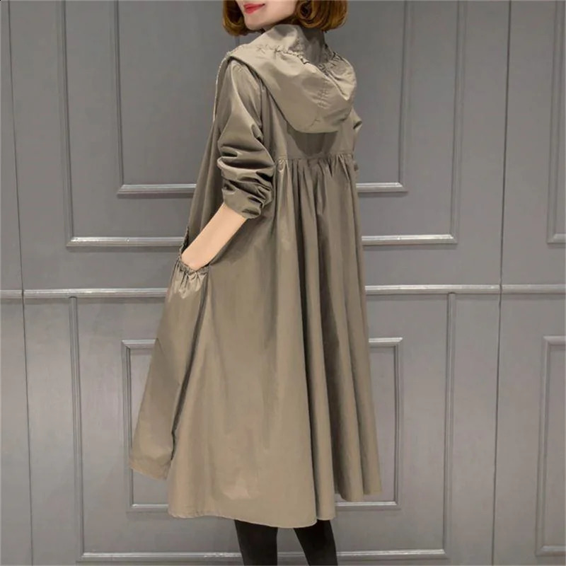 Windproof womens springsummer item Korean long loose oversized XXXL fashionable casual trench coat 240826