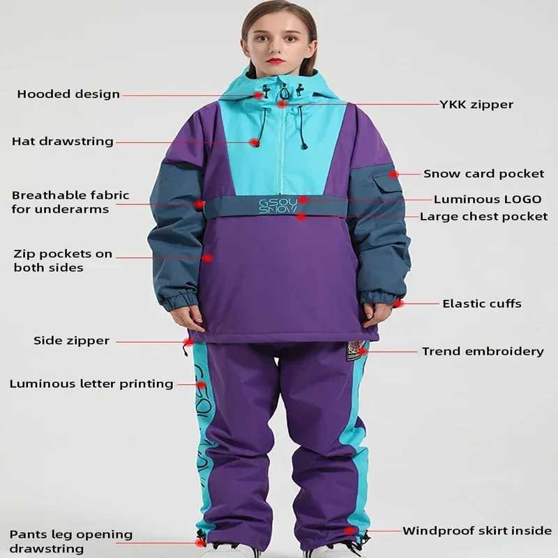 Skiing Suits New Winter Ski Suit Women Overalls Outdoor Snowboarding Jacket Men Thickened Warm Skiing Set Wind Proof Waterproof Snow Pants H240826