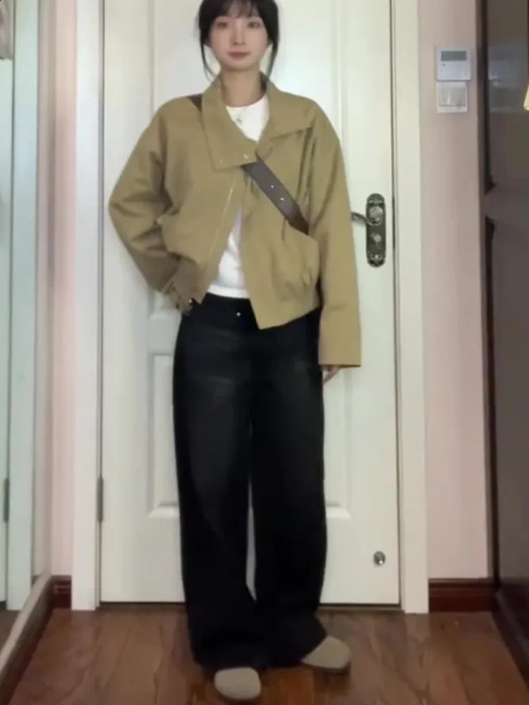 Vintage Cargo Baseball Jacket Women Loose Fitting Standing Collar Bomber Jacket Top Harajuku Lapels Spring Autumn Casual Coat 240827