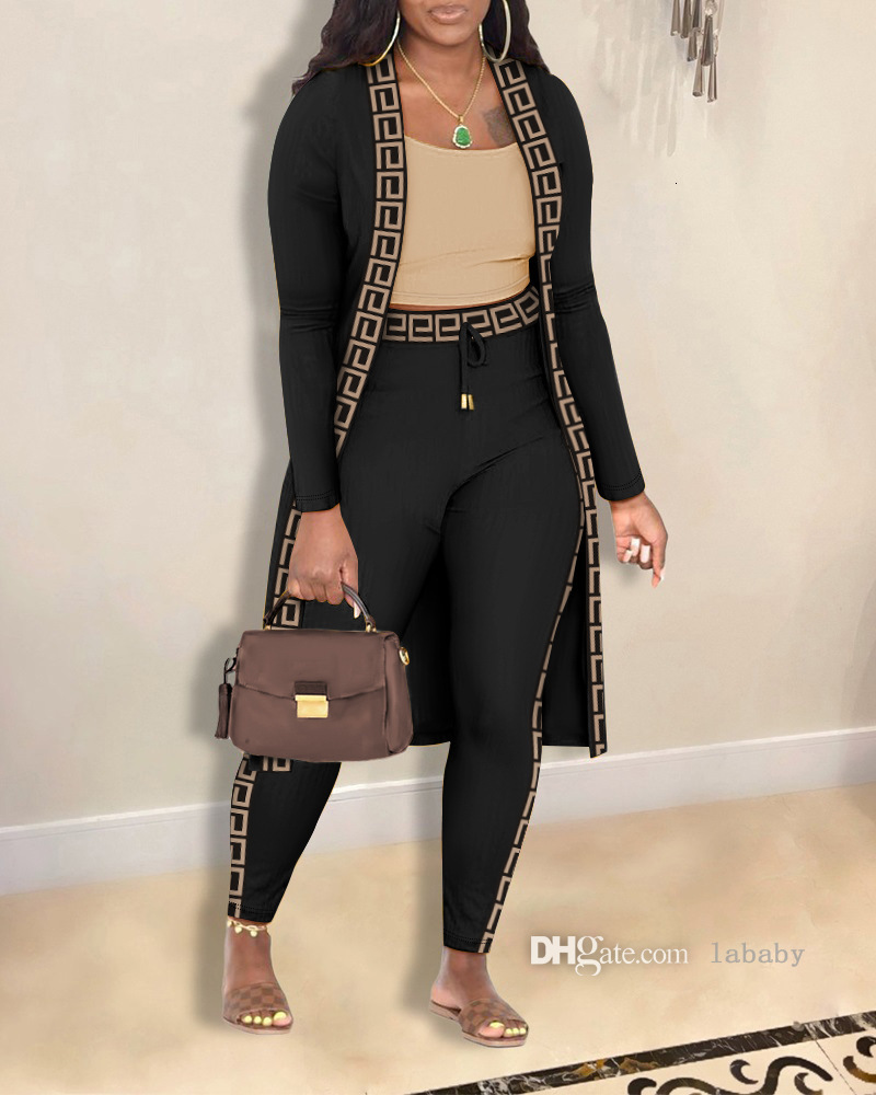 Designer Tracksuit Plus Size S-3XL Womens Clothing Printed Three Piece Set Sports Vest Long Sleeve Jacket Coat And Sweatpants Jogging Suit 3Pcs Sets For Women Outfits