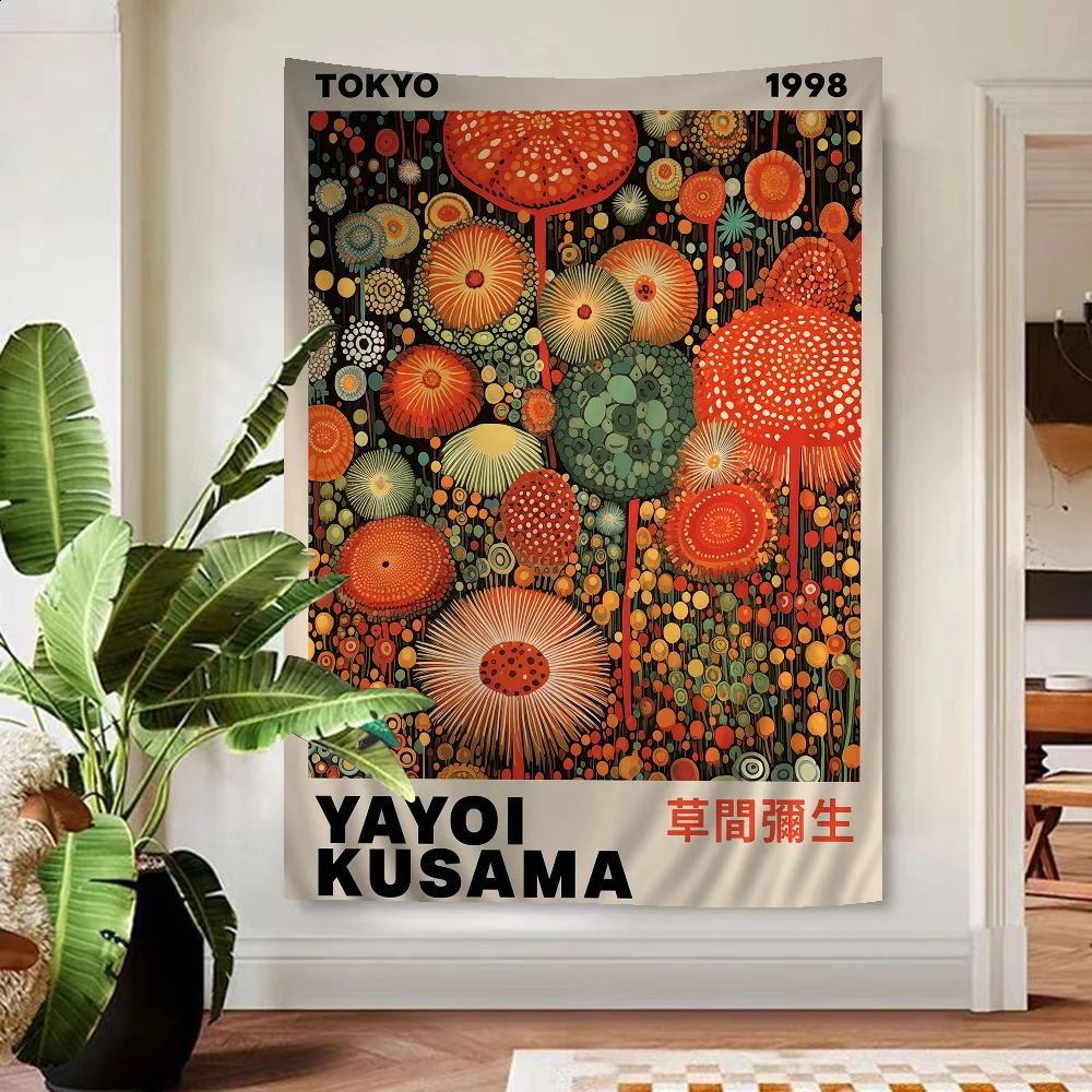 Abstract Yayoi Kusama Anime Tapestry Hanging Tarot Hippie Wall Rugs Dorm Home Decor y240826