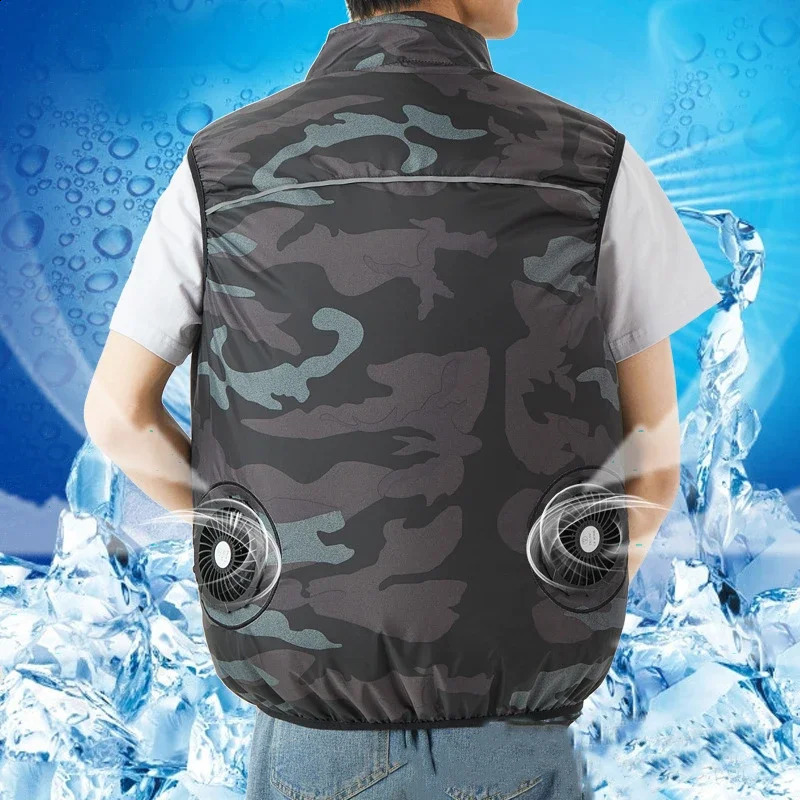 ly upgraded ice vest mens fan jacket USB air conditioning clothing high temperature summer camp fishing cycling sleeveless 240827