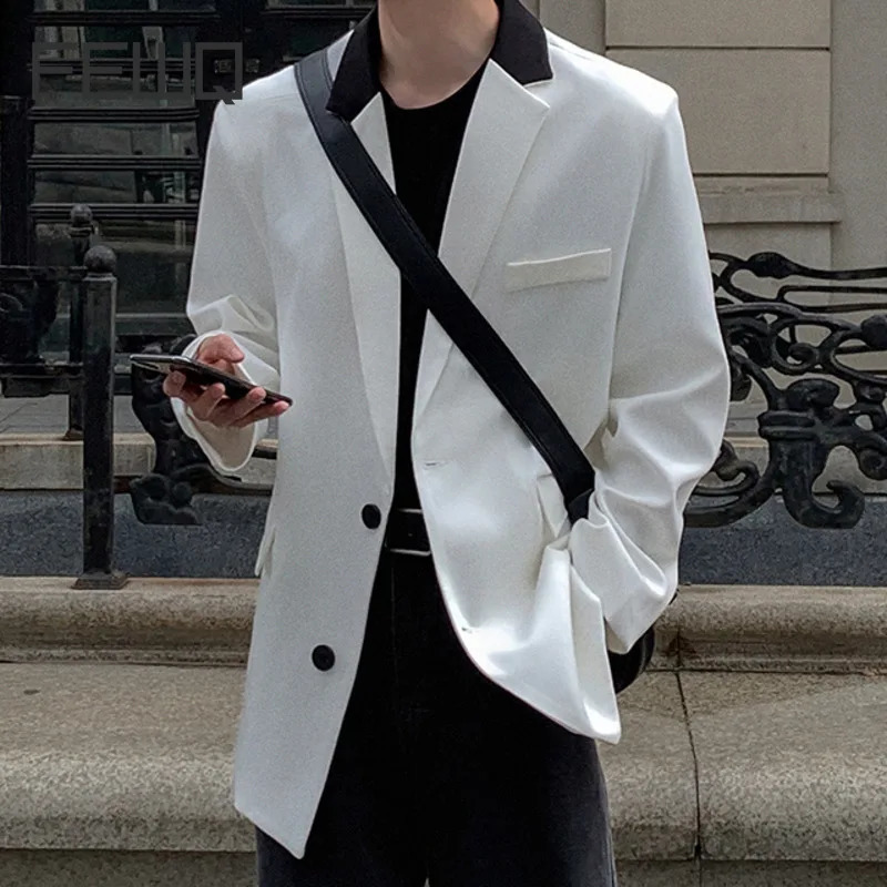 FEWQ Mens Casual Mens Suit Korean Fashion Loose Jacket Contrast Color Single Breast Long Sleeve Male Tops 24E2053 240826