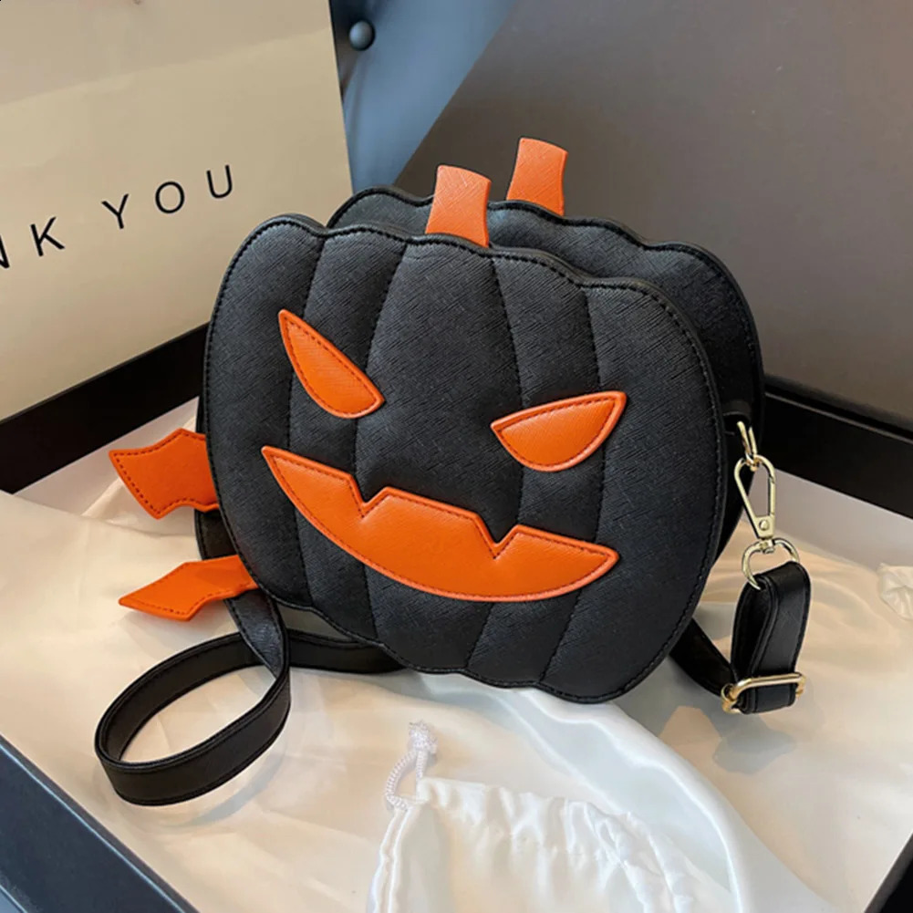 Womens pumpkin wallet PU leather demon messenger bag with zipper adjustable shoulder strap Halloween funny 240827