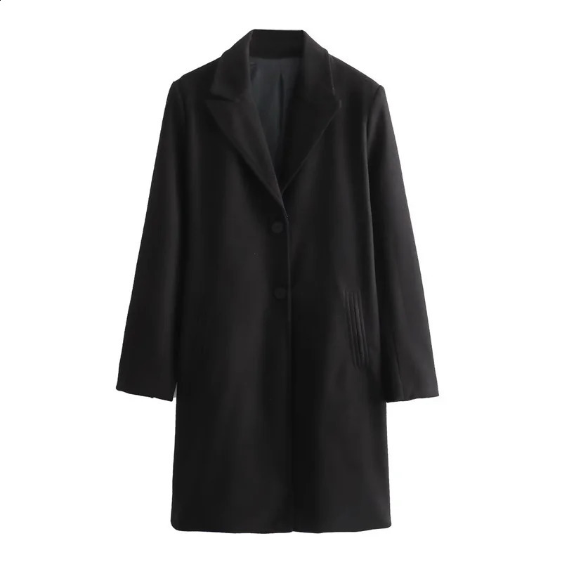 Womens wool coat retro singlelayer solid long jacket womens soft street autumn and winter 240826