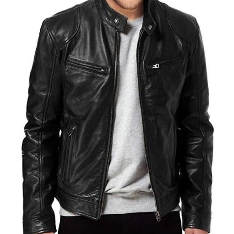 Fashion Mens Leather Jacket Slim Fit Stand Collar PU Male Antiwind Motorcycle Lapel Diagonal Zipper Jackets Men y240826