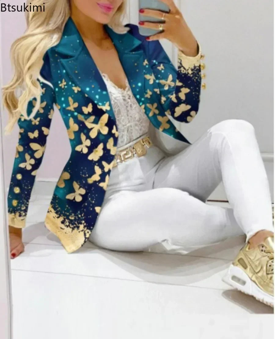 Printted Two Pieces Sets for Women Slim Formal Office Pant Suits Elegant Jacket and Pants Sets Women Tracksuits 2PCS 240826