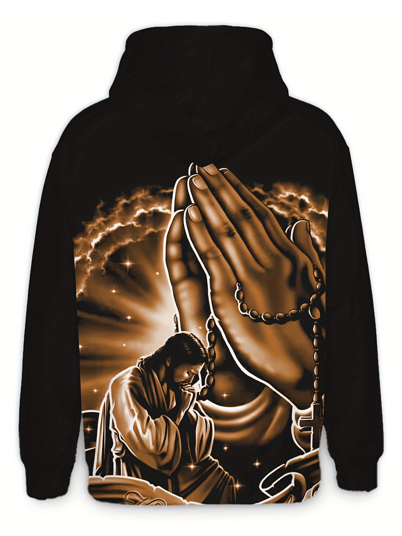 Men's Novelty 3D Praying Pattern Print Hooded Pullover Sweatshirt For Spring Autumn Casual Daily Wear