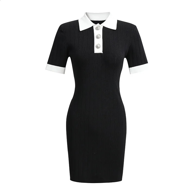 ZJYT Womens Summer Short sleeved Knitted Dress Elegant Collar Slimming Coat Vestidos Femininos Fashion 240826