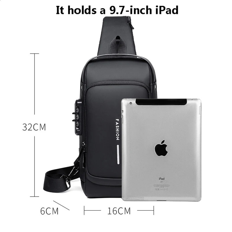 Mens Multifunction Antitheft USB Shoulder Bag Man Crossbody Cross Body Travel Sg Chest Bags Pack Messenger for Male 8395