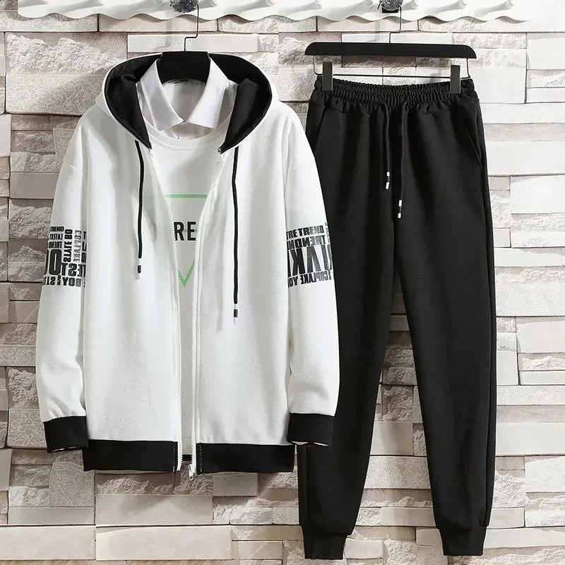 Autumn trend Korean style loose fitting mens sportswear cardigan wool sweater hooded jacket casual mens suit fashionable matching 240827