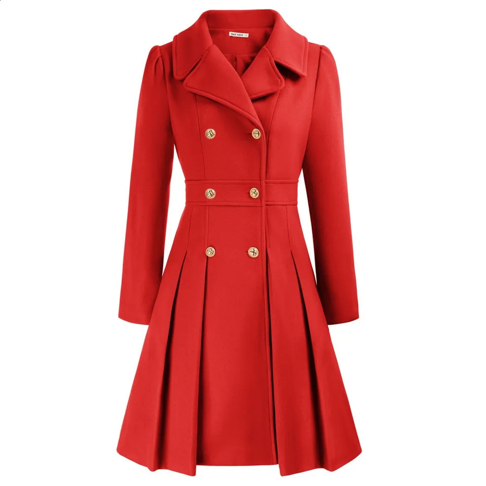 GRACE KARIN Womens Trench Coat with Notched Collar Double Chest Thick ALine Wool Pea Jacket Pockets on Knees 240826