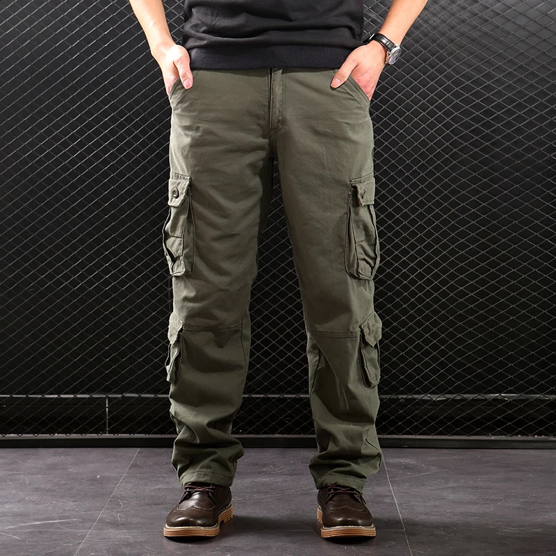 mens cargo pants tactical multi pocket cotton cover combat loose straight work clothing 240827 - view 4