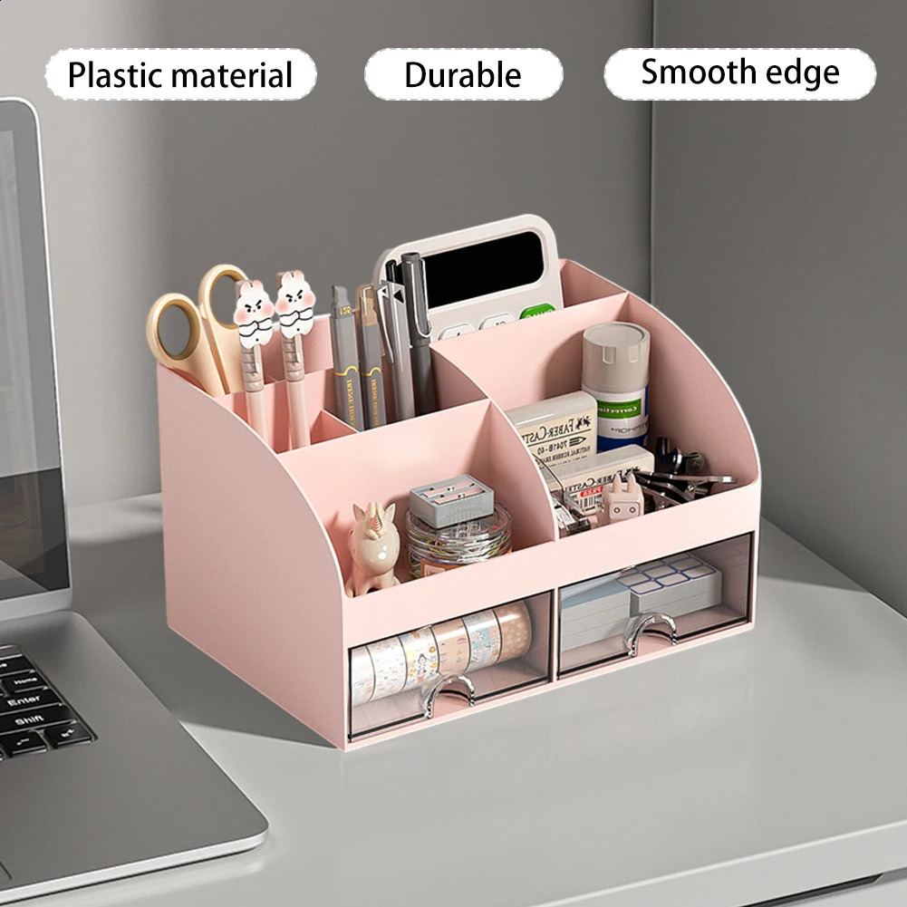 Home Office Desktop Stationery Storage Box 6 Compartments 2 Drawers Decorative Desk Organizer Dressing Table Makeup Storage Case 240826