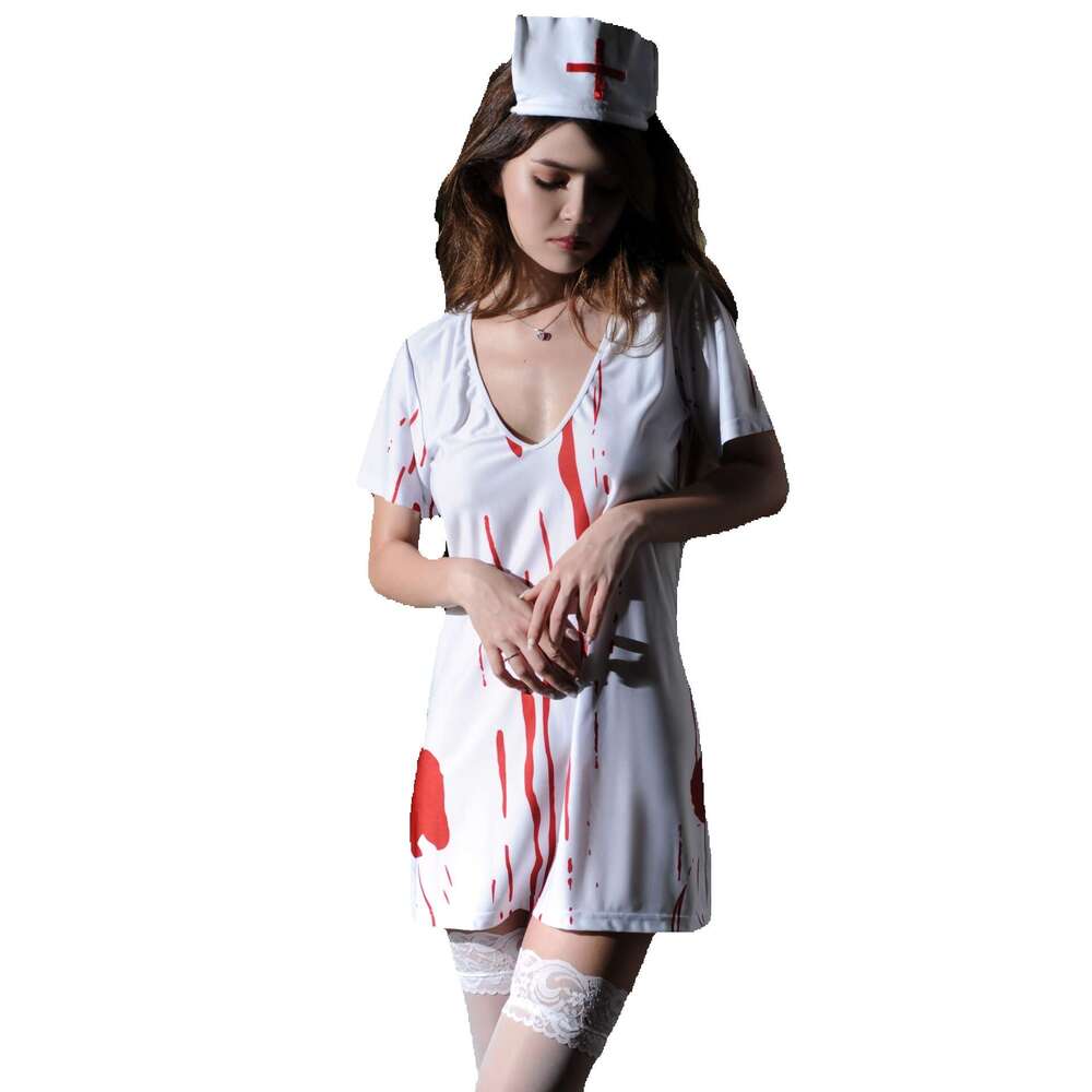 Halloween Day Terror Bloody Blooded Adult Female Doctor Clothing Ghost Nurse 6 summer t-shirt sexy lace kimono