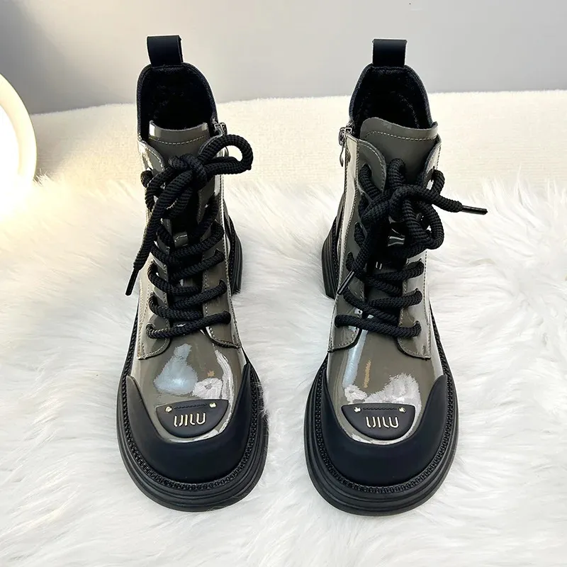 New Winter 2024 Ankle Round Toe Lace-up Short Womens Platform Designer Knight Boots Women Shoes 240613