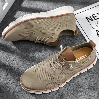 Mens shoes spring and autumn breathable mesh sliding casual sports shoes oversized flat solid color mens and womens running shoes 240827