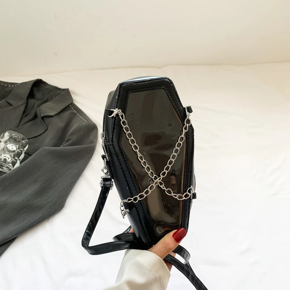 Womens Horizontal Bag Creative PVC Coffin shaped Mobile Phone Lightweight PU Handbag Halloween Office Travel Bottom 240827