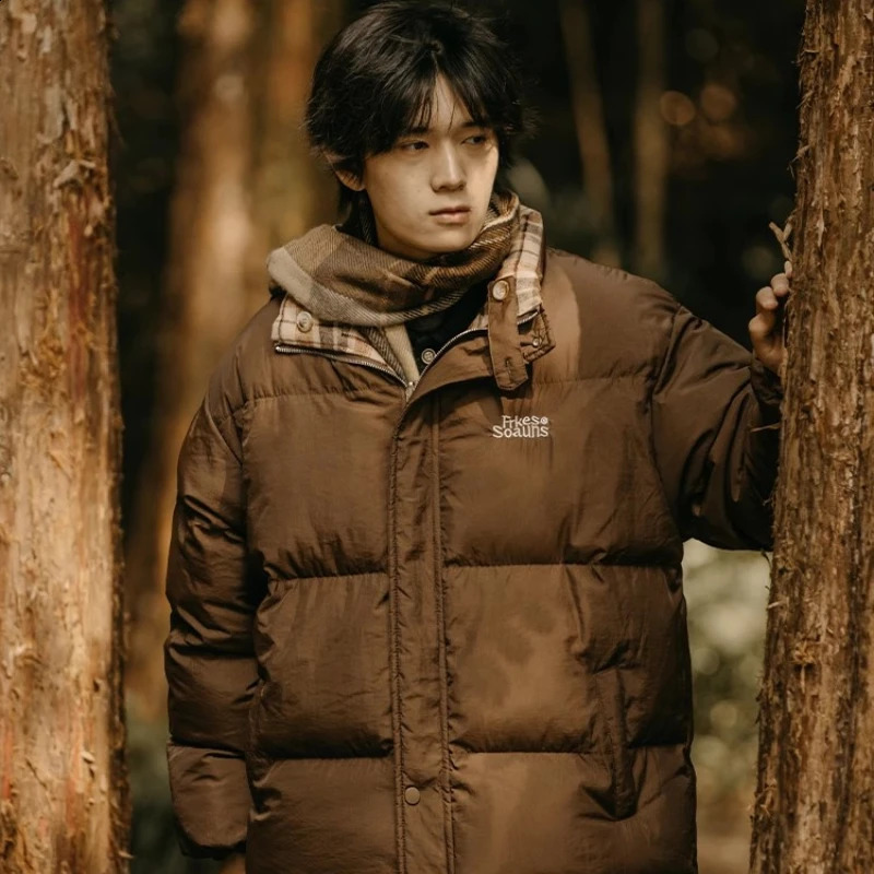 Japanese Double-sided Cotton Jacket Men Checkered Retro Loose Couple Winter Parkas Stand Collar Thicken Fluffy Coat Lightweight 240826