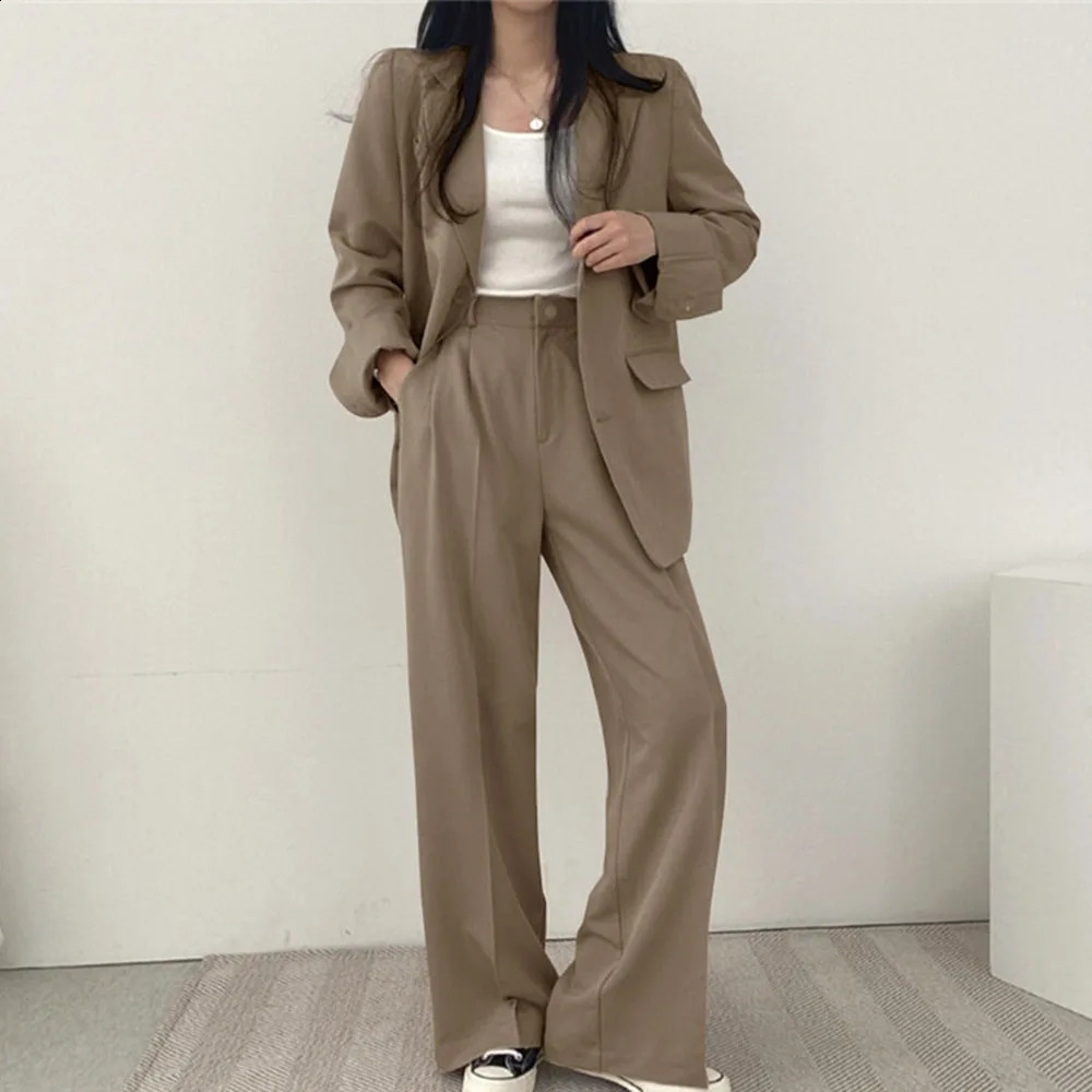 Autumn Casual Blazers Pant Sets Women Fall 2 Piece Sets Single Breasted Office Lady Pantsuit Solid Trousers Coats Tops Suit 240826