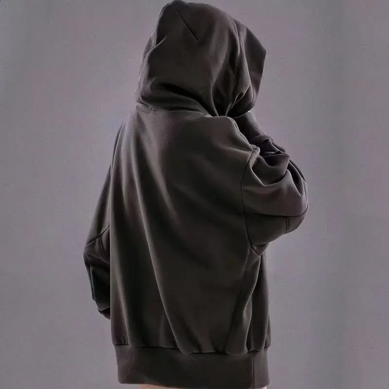 Embroidered turtle neck mens sweatshirt Japanese ninja hooded autumn hiphop wool pocket streetwear oversized Y2K w240826