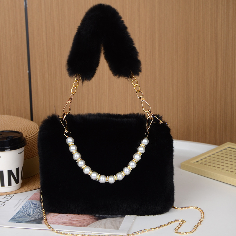 Autumn Winter Plush Bags New Styles For Women Niche Chain Crossbody Bags Fashionable Small Square Bags Plush Bags Casual